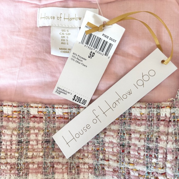 🌸 NWT HOUSE OF HARLOW PINK METALLIC SPARKLE TWEED BOUCLE COORD SKIRT TOP… - Picture 11 of 13